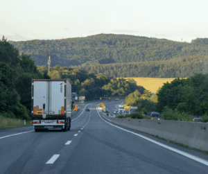 Lorry driving down dual carriageway
